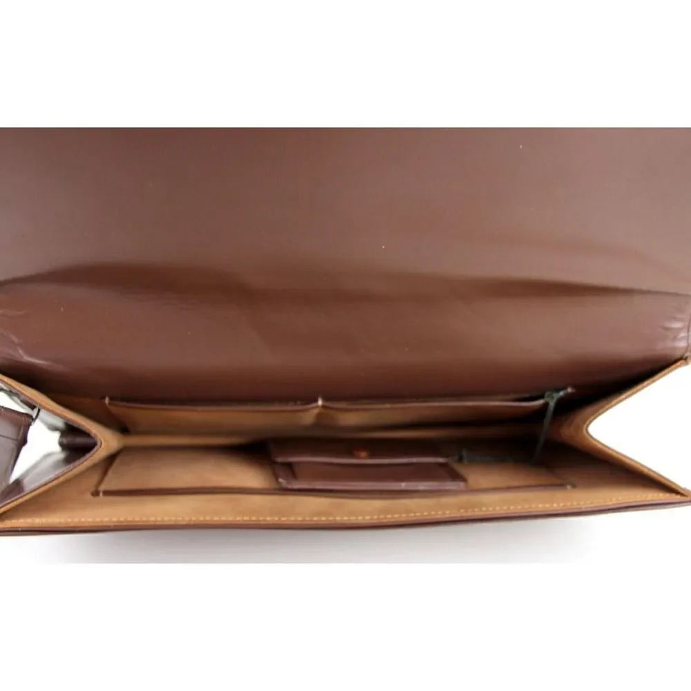 Vintage BROWN GENUINE LEATHER FLAP LONG CLUTCH WALLET ORGANIZER WRISTLET PURSE